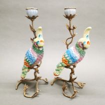 A pair of Ormulu mounted bird candlesticks, H. 33cm.