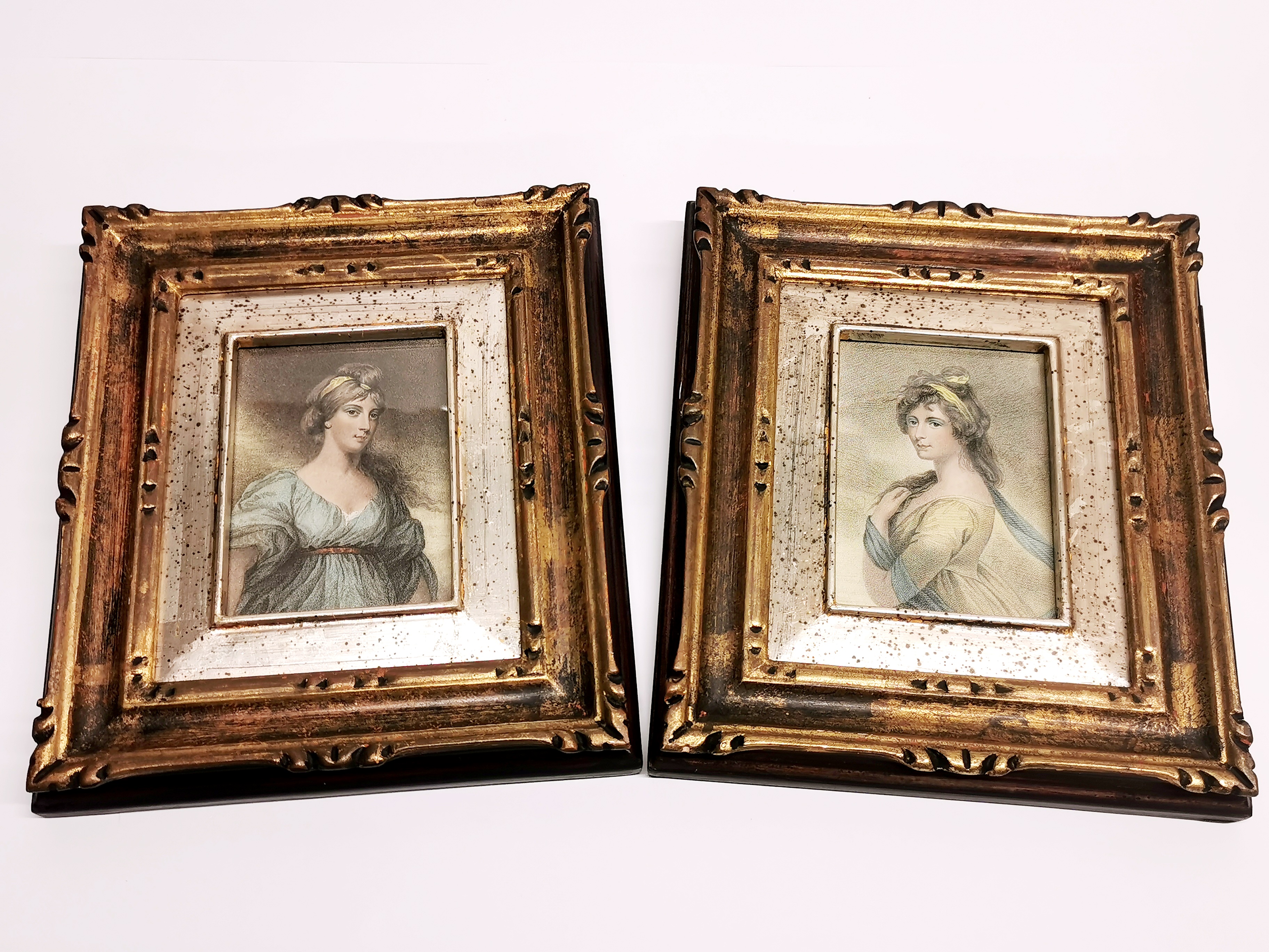 A pair of framed engraved portrait miniatures of Lady Langham and Lady Charlotte Campbell, circa