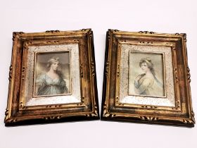 A pair of framed engraved portrait miniatures of Lady Langham and Lady Charlotte Campbell, circa