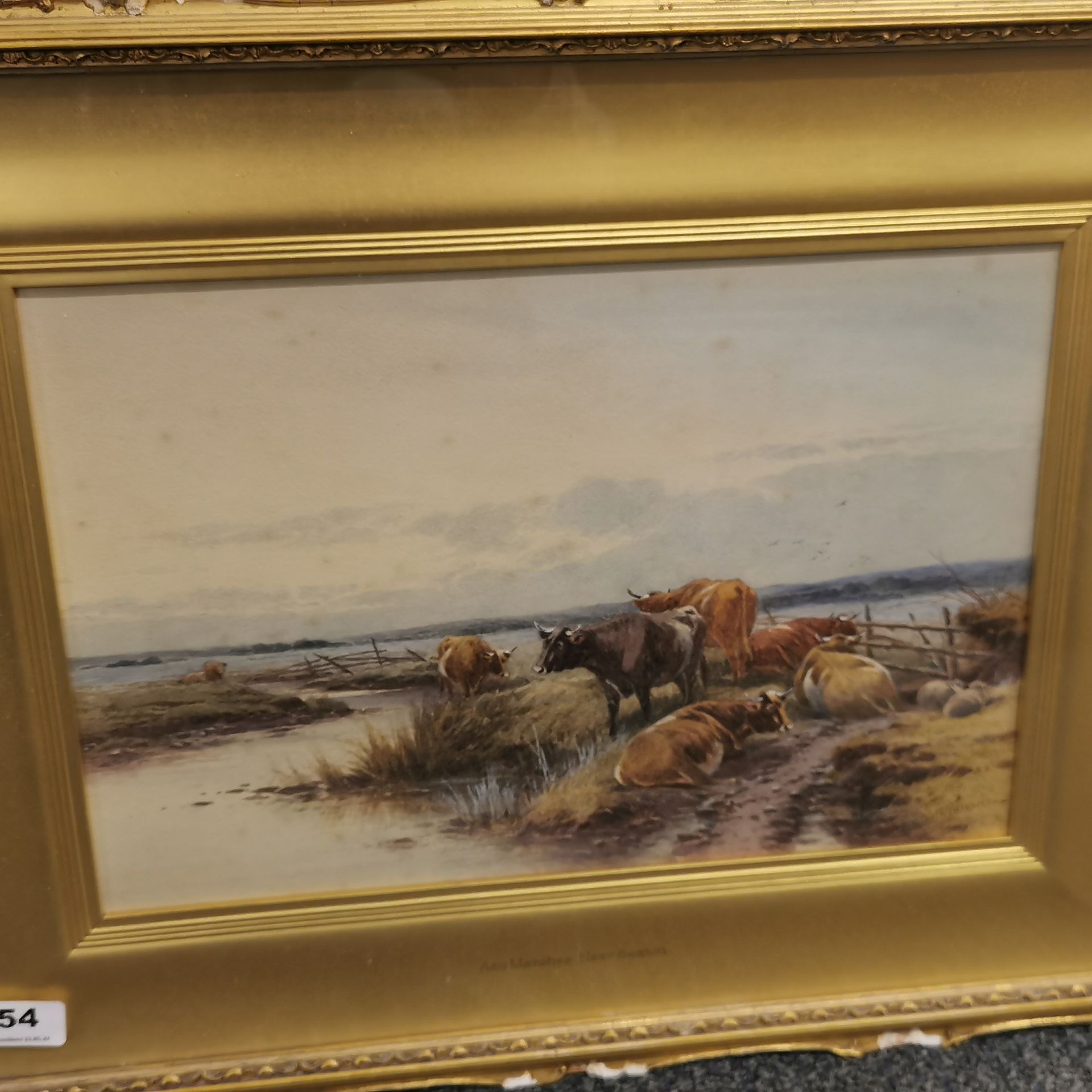 A gilt framed watercolour of cattle by Thomas Rowder, entitled 'Axe Marshes, near Seaton', 58 x - Image 2 of 2