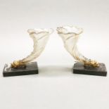 A pair of 18th century ormulu mounted cut and frosted crystal cornucopia, H. 17cm. One slightly A/