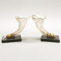 A pair of 18th century ormulu mounted cut and frosted crystal cornucopia, H. 17cm. One slightly A/
