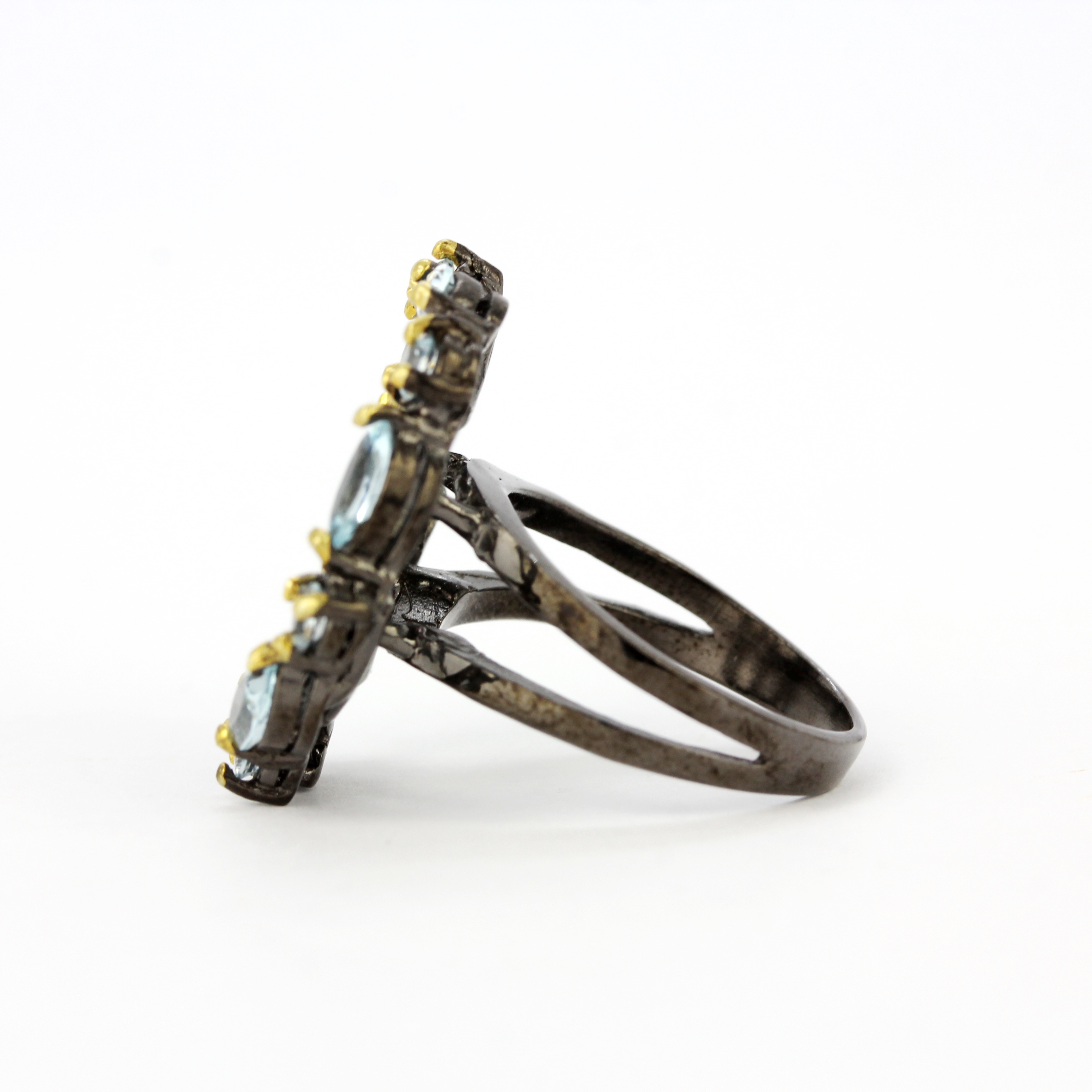 A 925 silver gilt ring set with blue topaz, ring size R. - Image 2 of 3