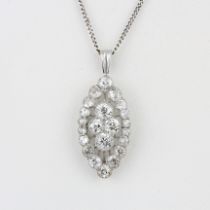 An 18ct white gold diamond set pendant and chain, set with old cut diamonds, approx. 2.65ct overall,