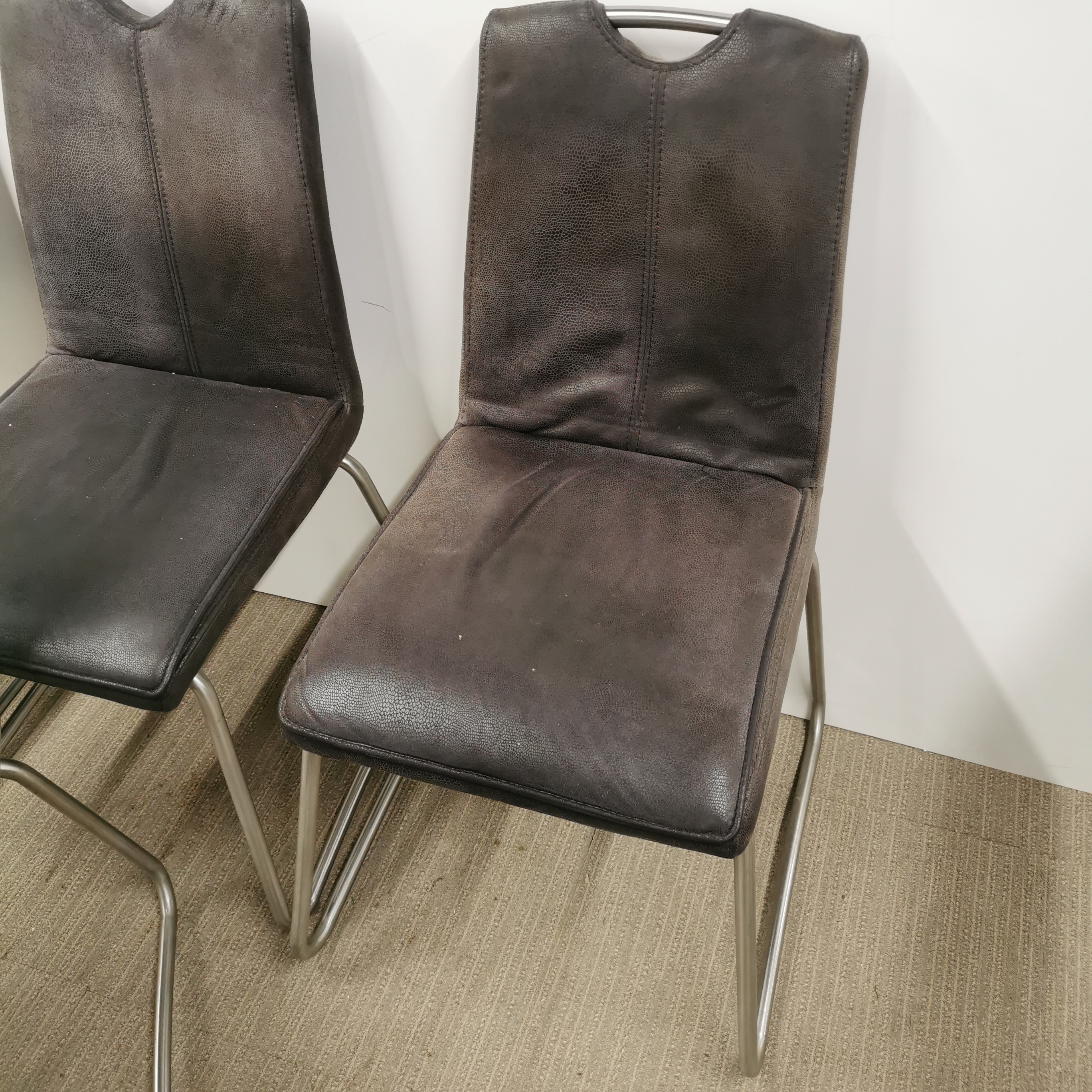 A set of four chrome and snakeskin texture leather dining chairs. - Image 2 of 2