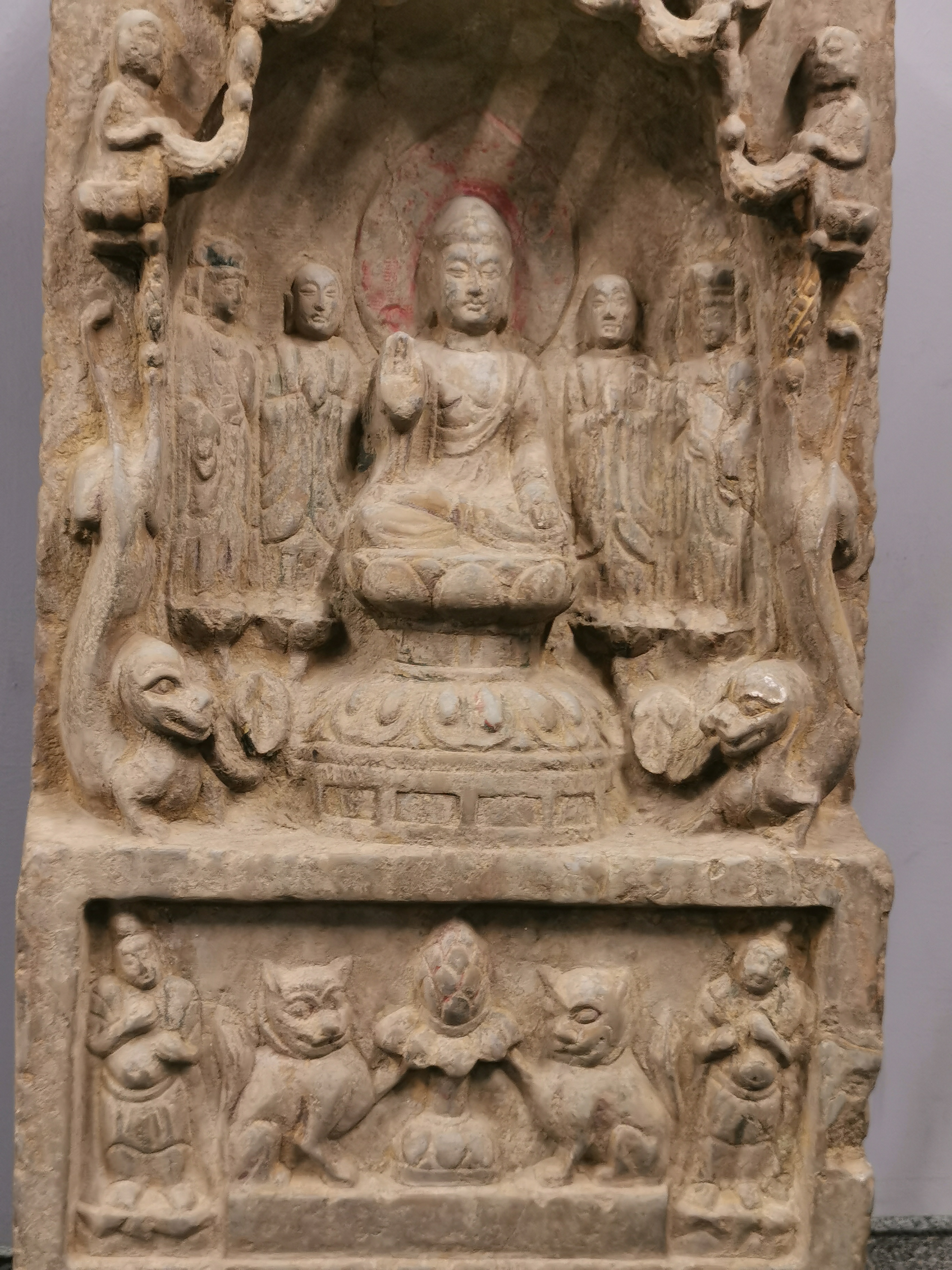 A superb old Chinese carved stone Buddhist devotional shrine, H. 75cm. - Image 2 of 3