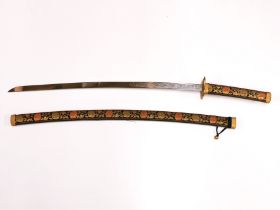 A 20thC decorative katana sword with cloth covered saya, L. 96cm.