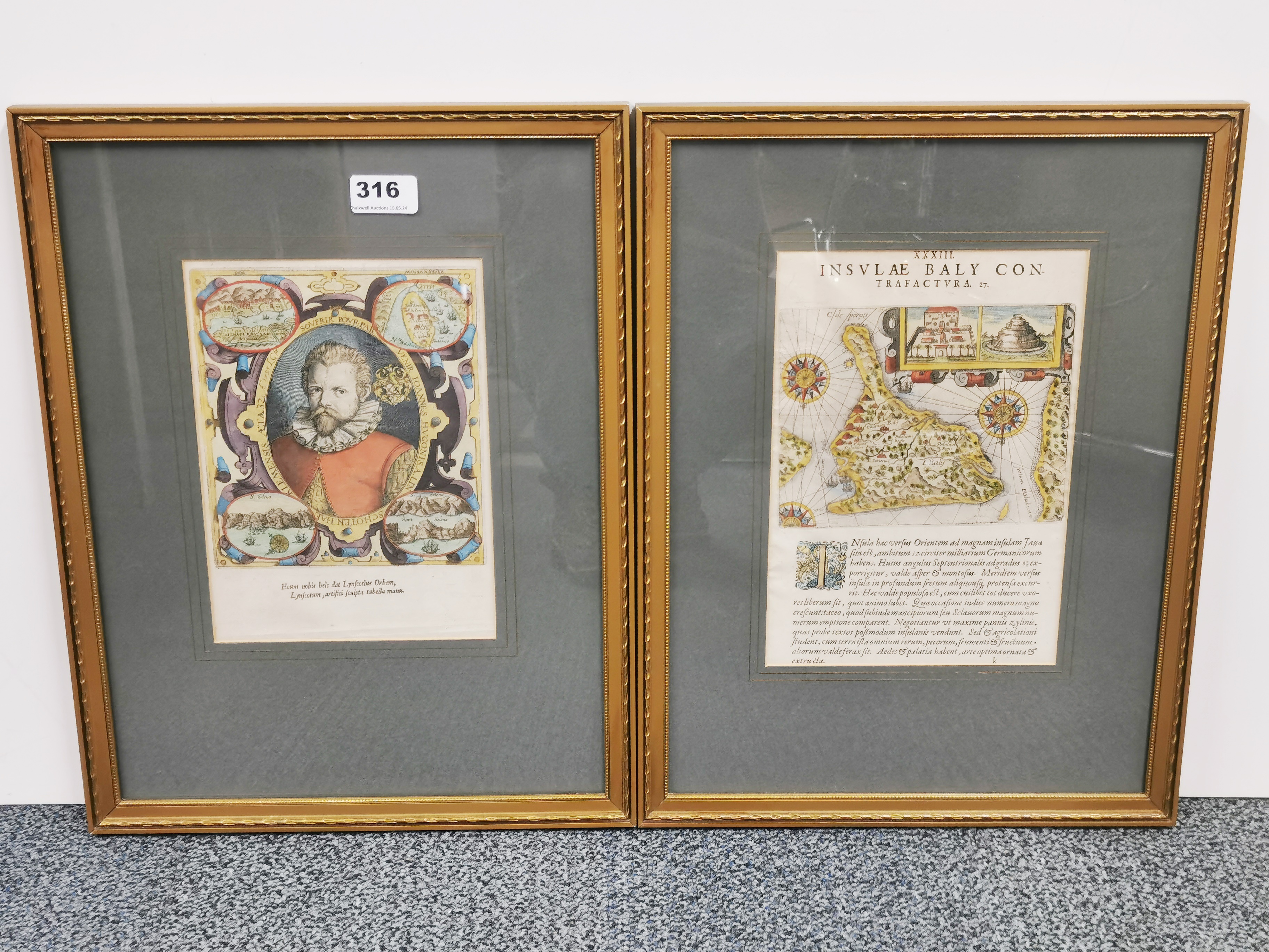 An early framed engraved map of Bali, Indonesia. Together with a hand coloured engraving of