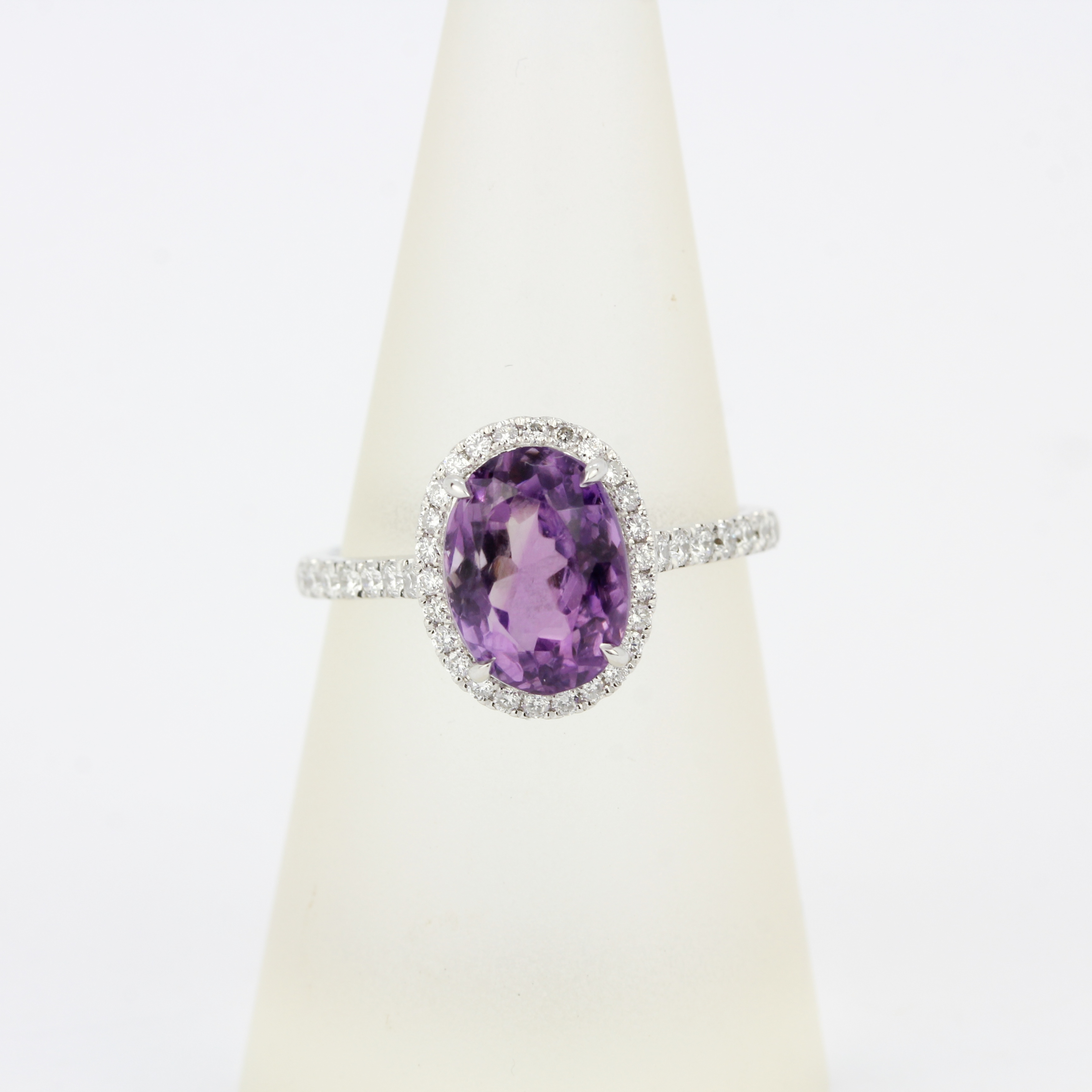 A 9ct white gold amethyst and diamond set ring, ring size N.5. - Image 3 of 3