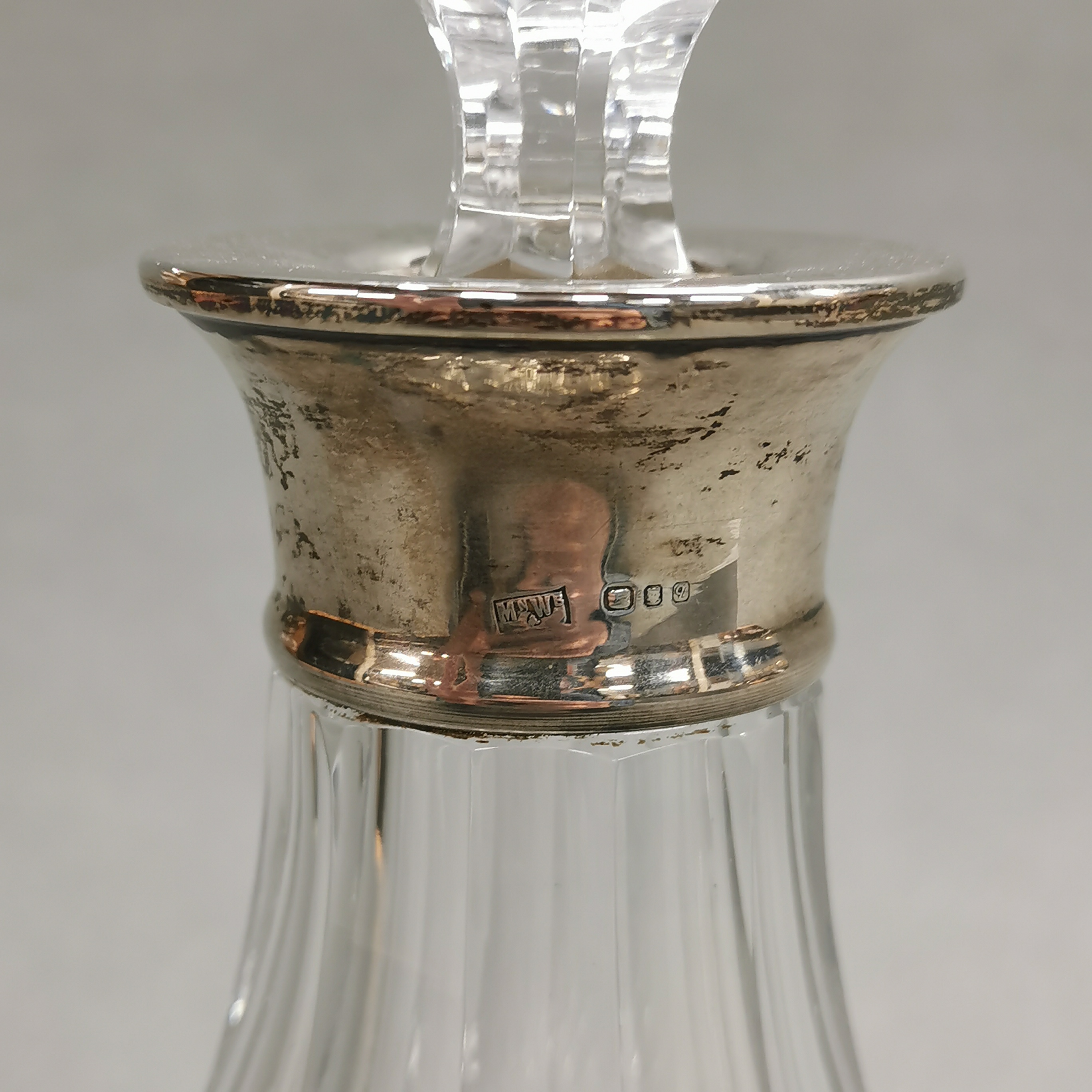 A silver collared cut crystal decanter, H. 27cm. - Image 2 of 3