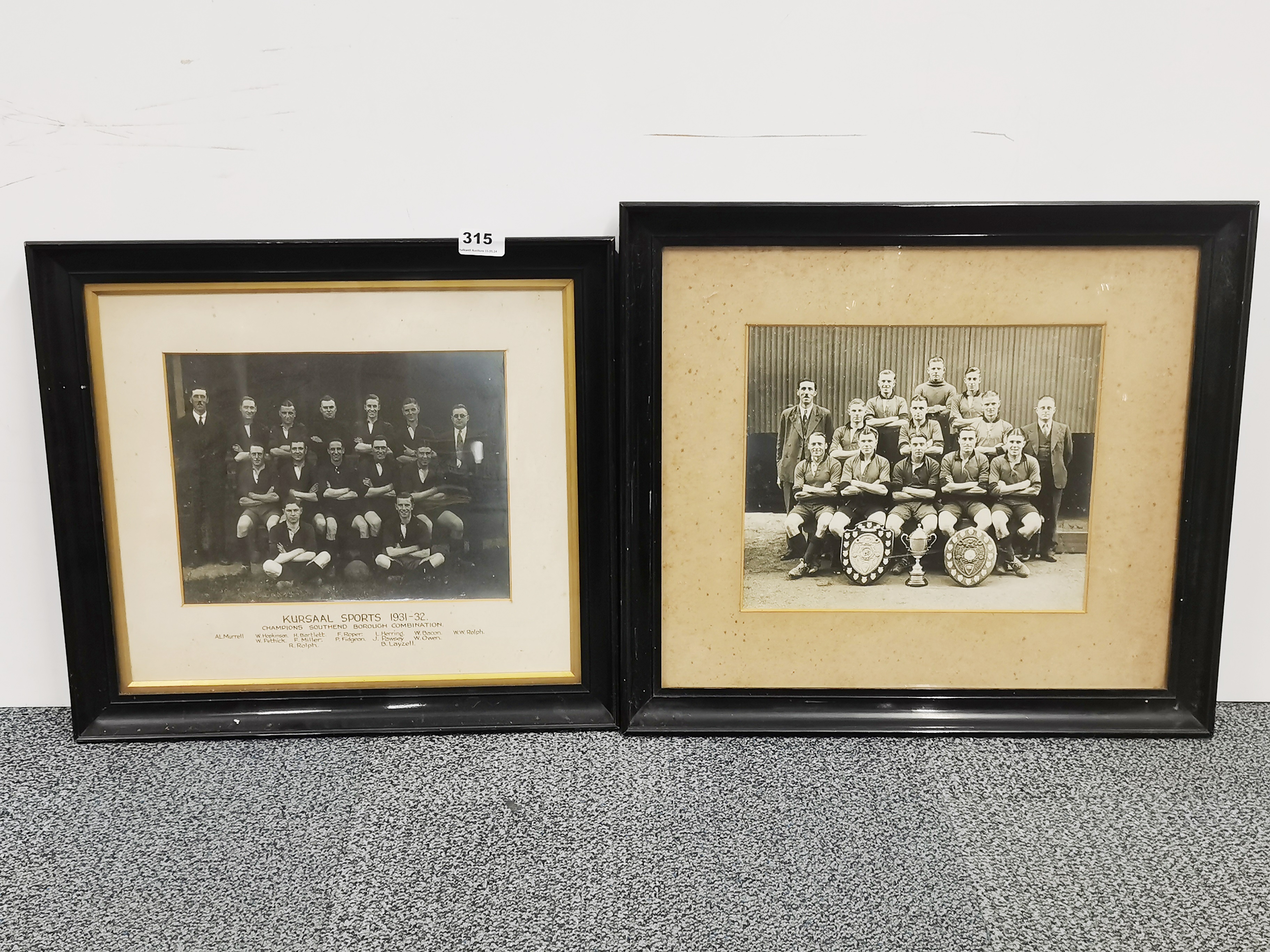 Two framed Southend-On-Sea football team photographs, largest 53 x 47cm.