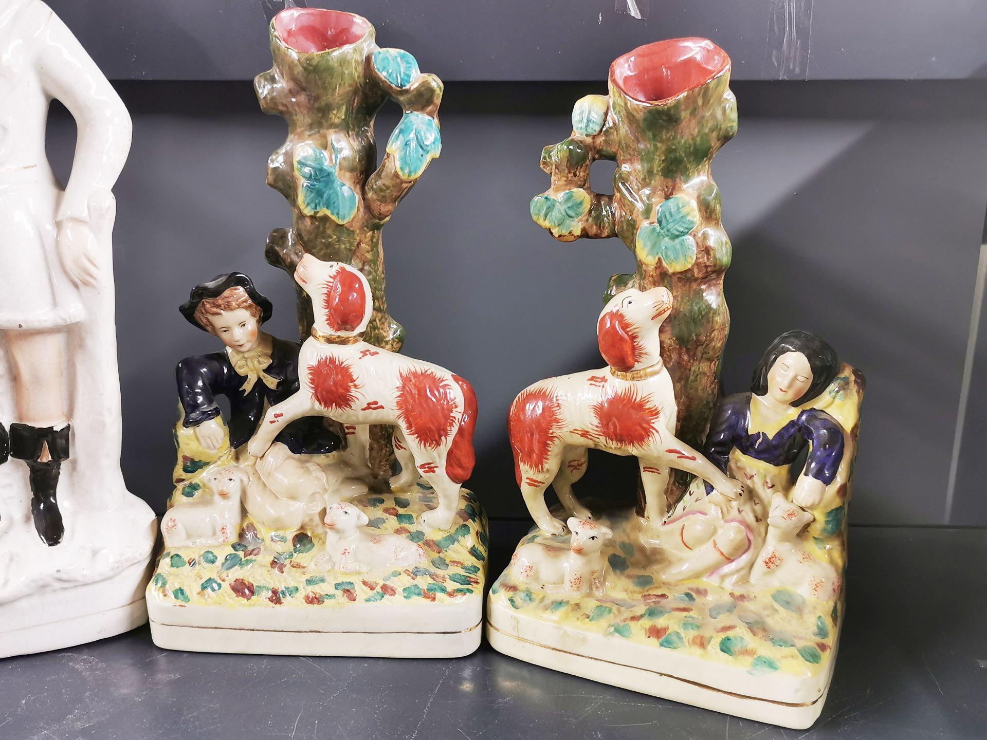 A large 19thC Staffordshire figure, H. 39cm. Together with a pair of Staffordshire style figures. - Image 2 of 3