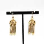 A pair of 9ct yellow gold (stamped 375) drop earrings, L. 4.6cm.