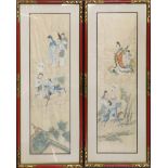 A pair of 1920's Chinese framed watercolours on silk, frame size. 34 x 84cm.