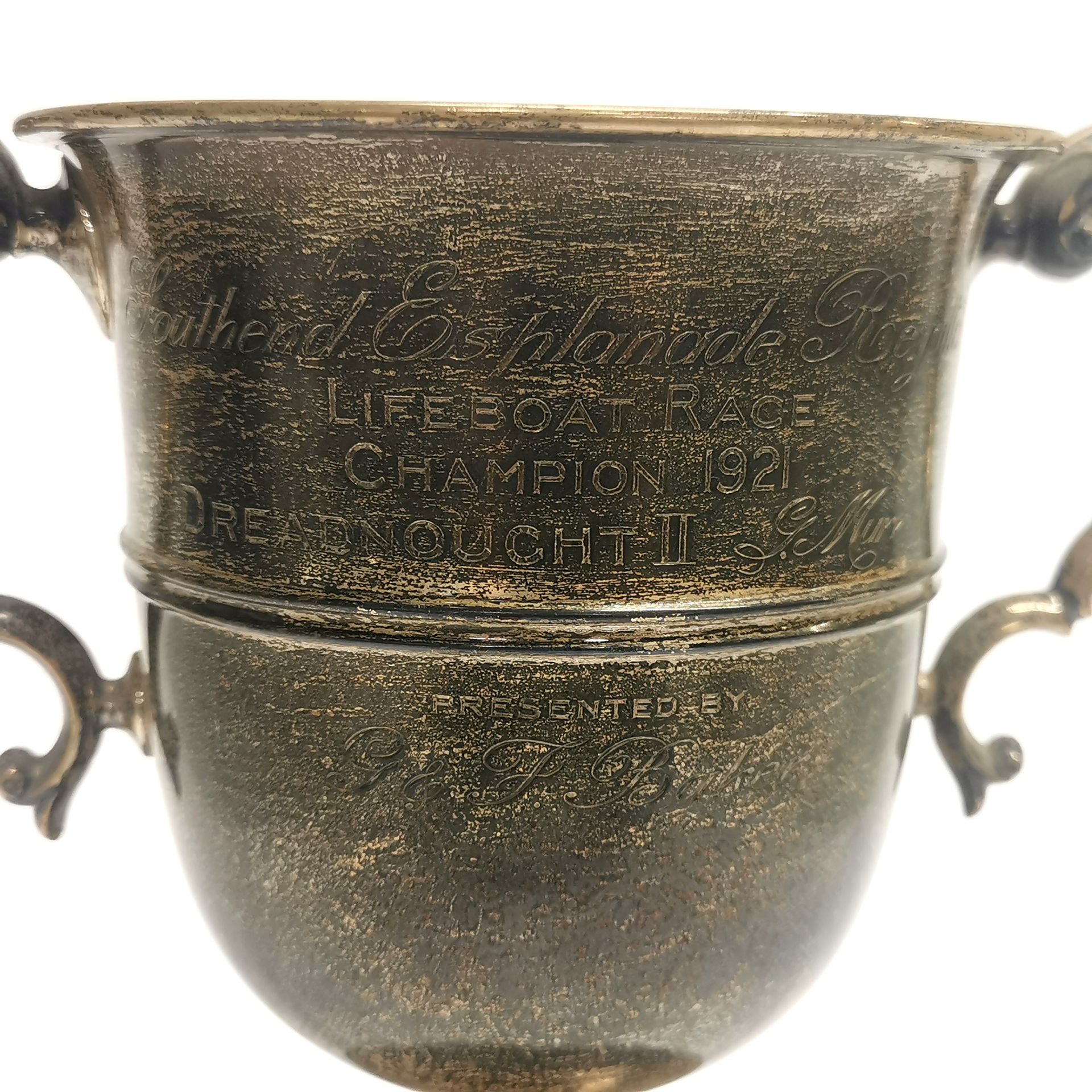 A large hallmarked silver Southend Esplanade Regatta trophy for 1921, with stand H. 25cm. - Image 2 of 3