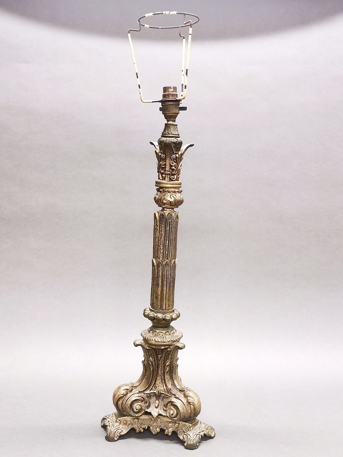 A gilt metal column table lamp base, H. 60cm.