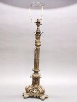 A gilt metal column table lamp base, H. 60cm.