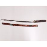 A 20thC Japanese style katana sword with painted saya, ray skin hilt and a bronze tsuba and