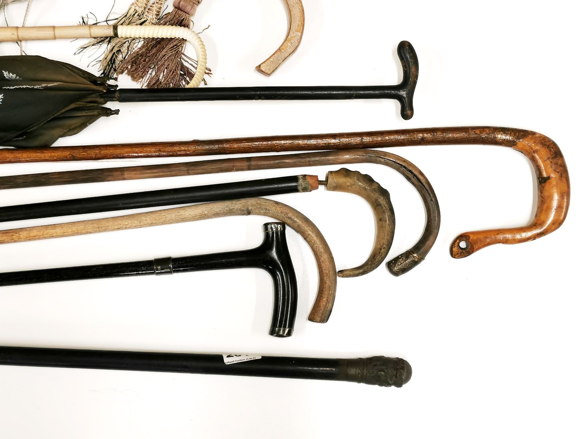 A collection of mainly antique walking sticks, umbrellas and parasols. - Image 2 of 7