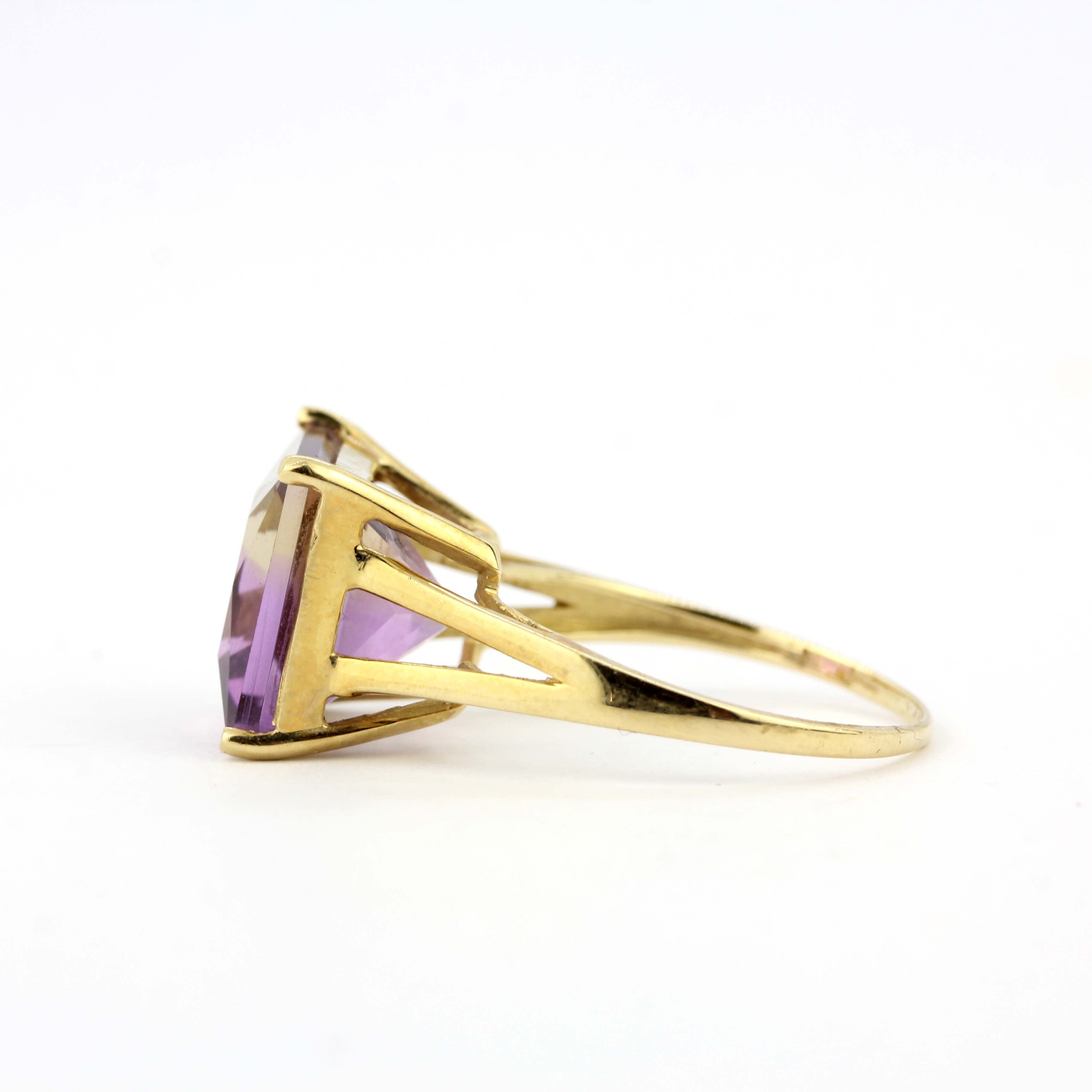 A 9ct yellow gold ring set with a fancy cut ametrine, ring size S. - Image 2 of 3