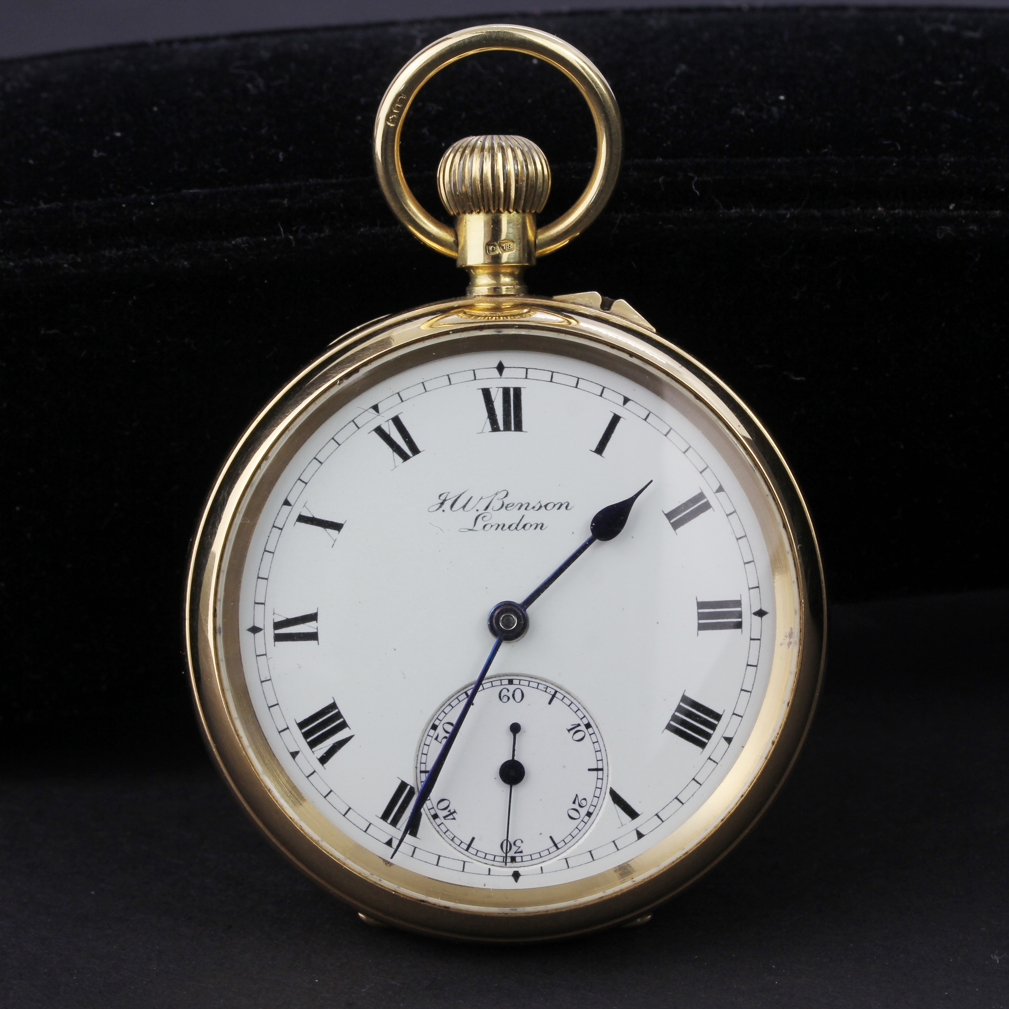 An 18ct yellow gold J. W. Benson open face pocket watch with original box, L. 6.7cm. - Image 2 of 4