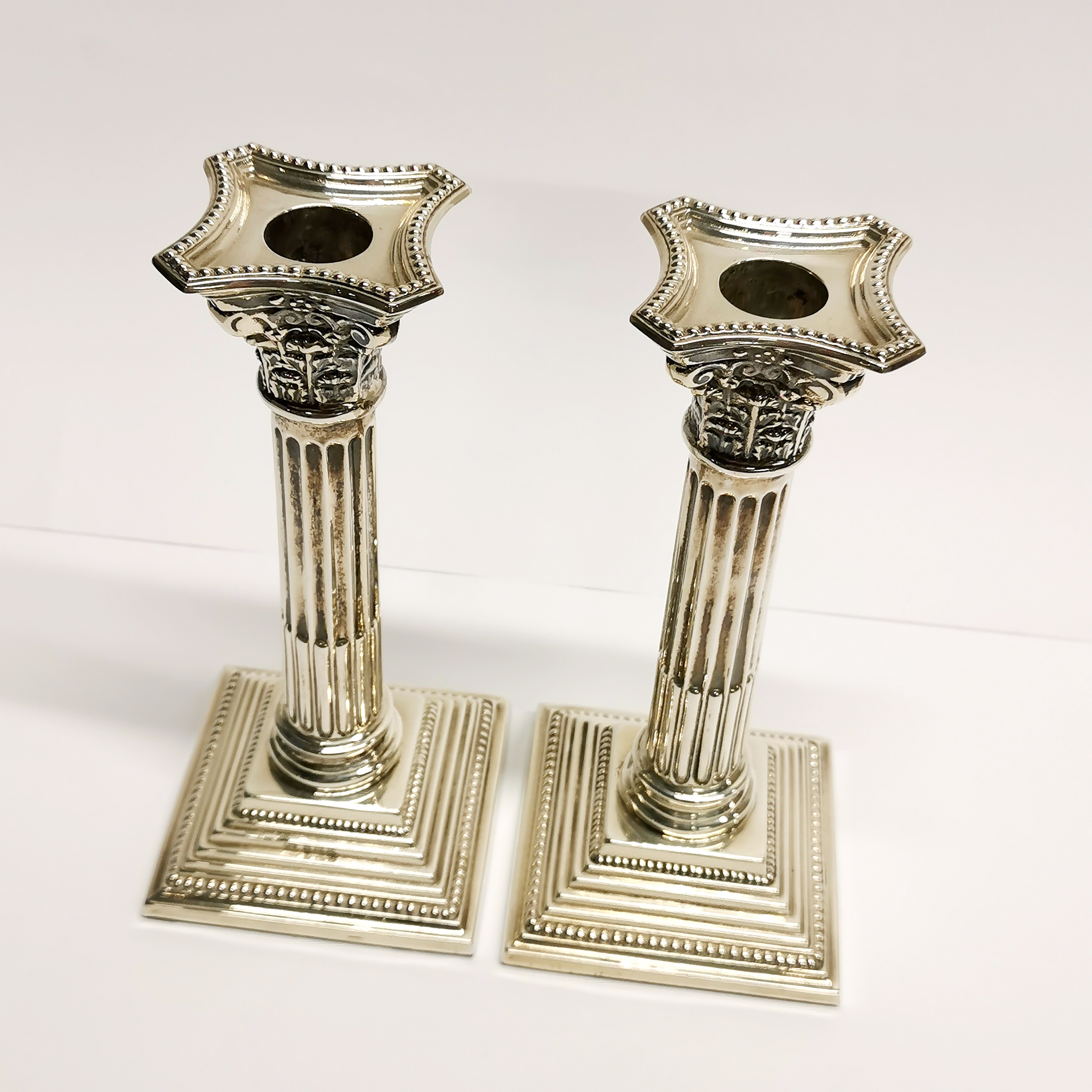 A pair of hallmarked silver column candlesticks, H. 19.5cm. - Image 2 of 3
