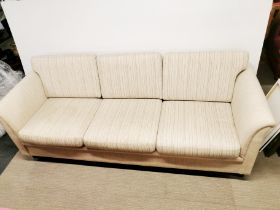 A 1970's Danish Borge Morgensen design three seat sofa upholstered in fine wool grey stripe and