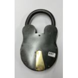 A very large cast iron and brass padlock, H. 38cm.