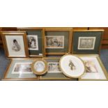 A group of framed engravings and prints, largest. 33 x 40cm.