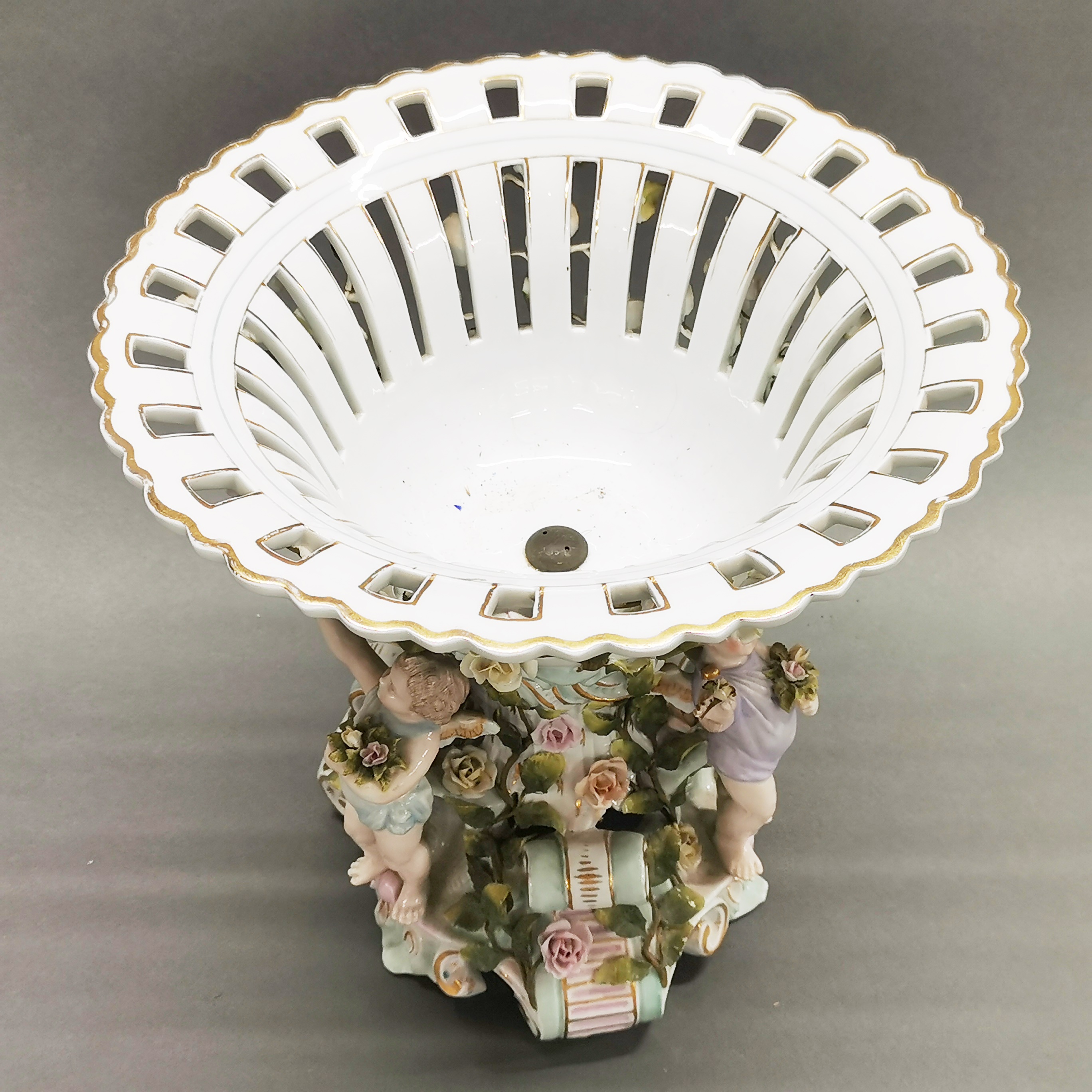 A large German porcelain basket centre piece, H. 32cm. - Image 2 of 4