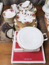 A twelve setting Royal Albert Old Country Roses dinner service with one tureen, table mats, etc.