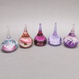A group of five tear drop paperweights, H. 12cm.