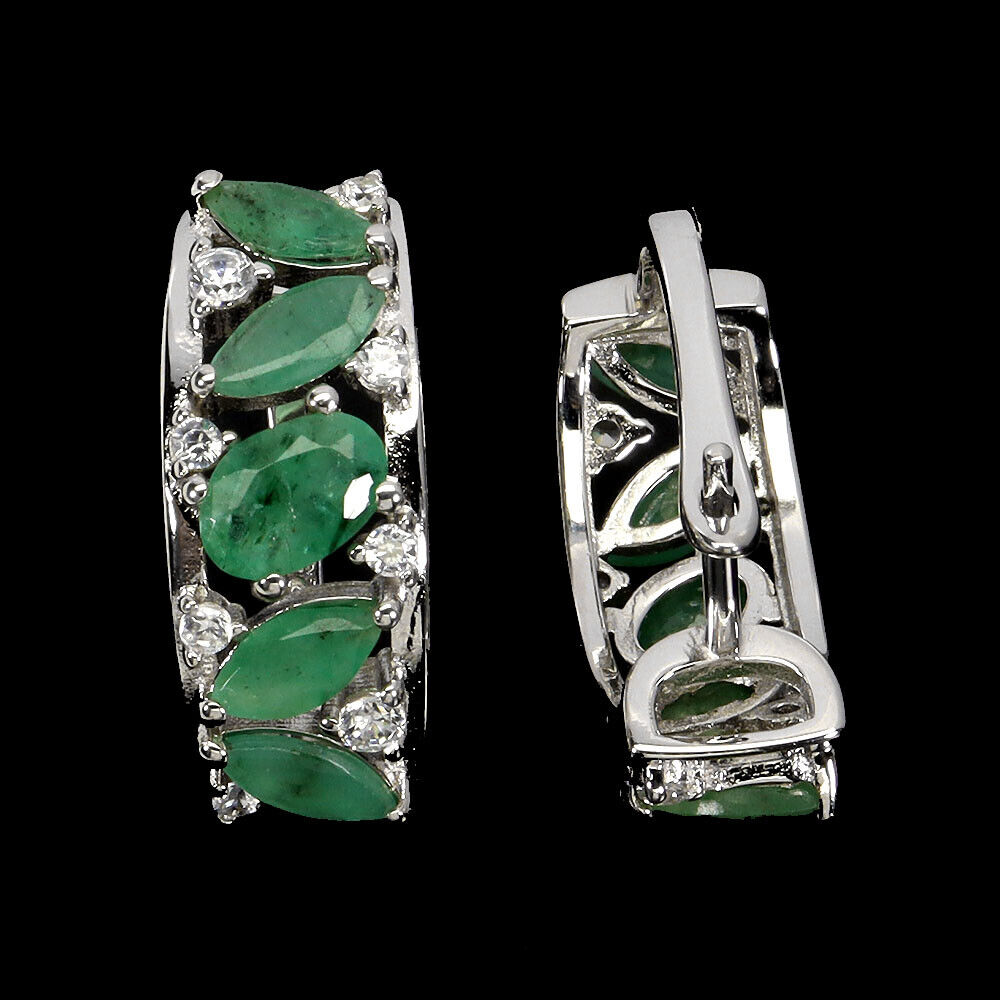 A pair of 925 silver earrings set with marquise cut emeralds and white stones, L. 1.9cm. - Image 2 of 2