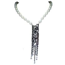 A 925 silver pearl and white stone set necklace, L. 26 inches.