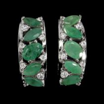 A pair of 925 silver earrings set with marquise cut emeralds and white stones, L. 1.9cm.