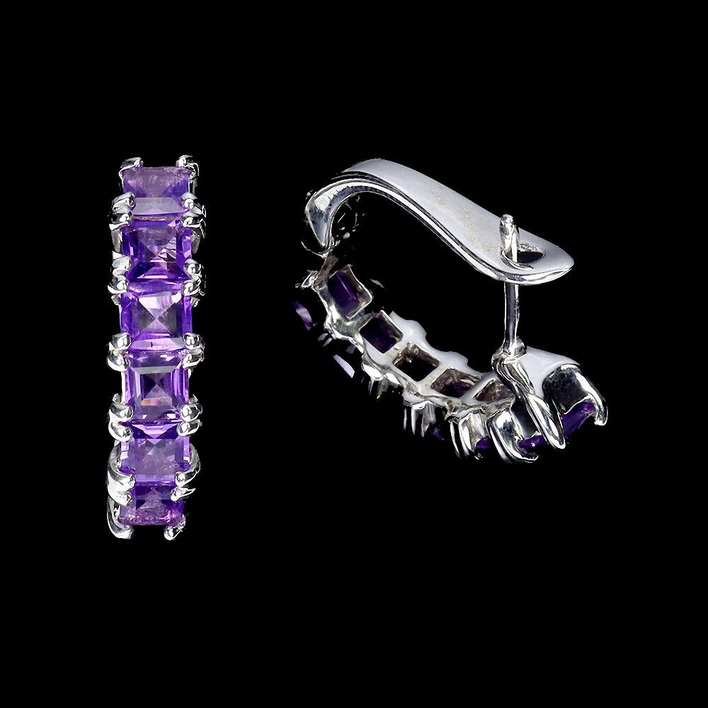 A pair of 925 silver earrings set with step cut amethysts, L. 2cm. - Image 2 of 2