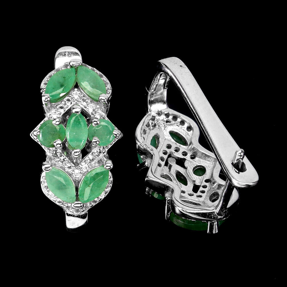 A pair of 925 silver earrings set with marquise cut emeralds and white stones, L. 1.8cm. - Image 2 of 2