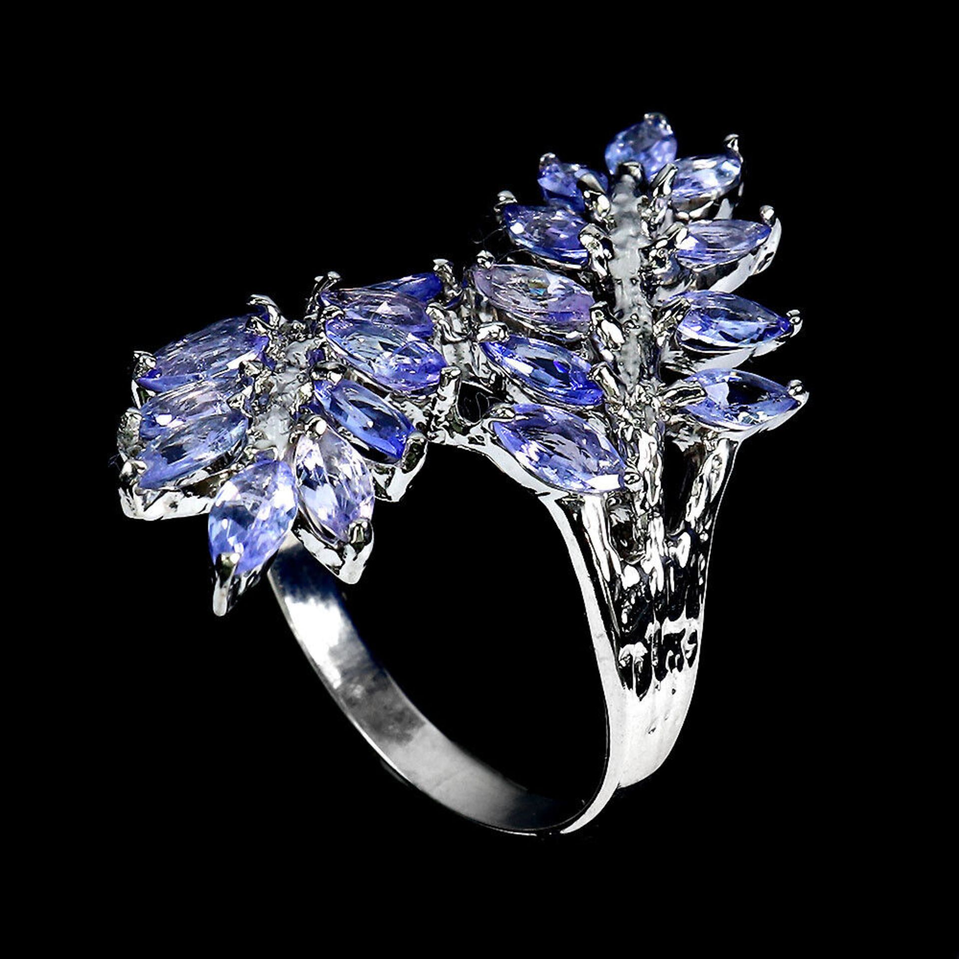 A 925 silver ring set with marquise cut tanzanites, ring size N.5. - Image 3 of 3