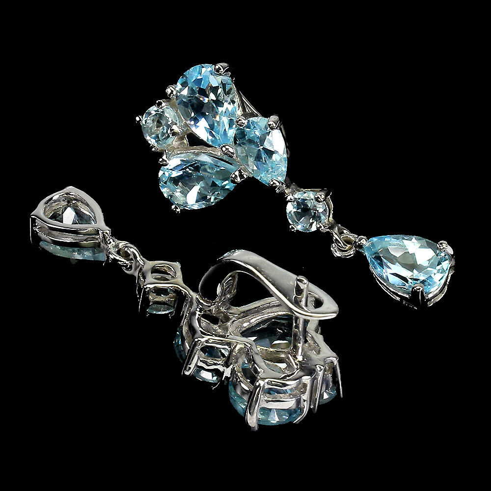 A pair of 925 silver drop earrings set with oval and round cut Swiss blue topaz, L. 3.6cm. - Image 2 of 2