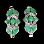 A pair of 925 silver earrings set with marquise cut emeralds and white stones, L. 1.8cm.