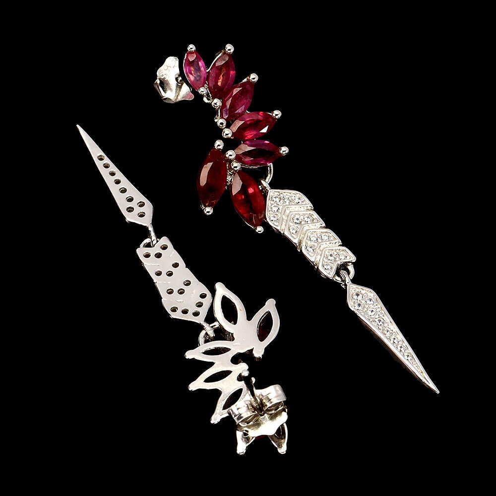 A pair of 925 silver earrings set with marquise cut rubies and white stones, L. 4.5cm. - Image 2 of 2