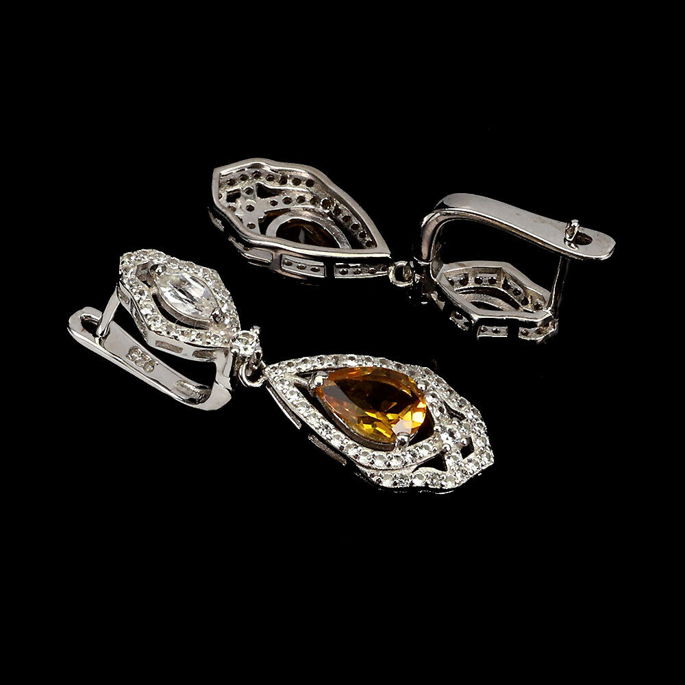 A pair of 925 silver earrings set with trillion cut sapphires and white stones, L. 1.4cm. - Image 2 of 2