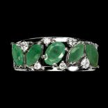 A matching 925 silver ring set with marquise cut emeralds and white stones, ring size N.