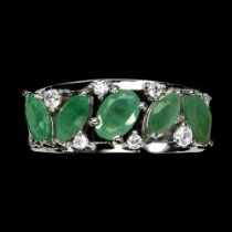 A matching 925 silver ring set with marquise cut emeralds and white stones, ring size N.