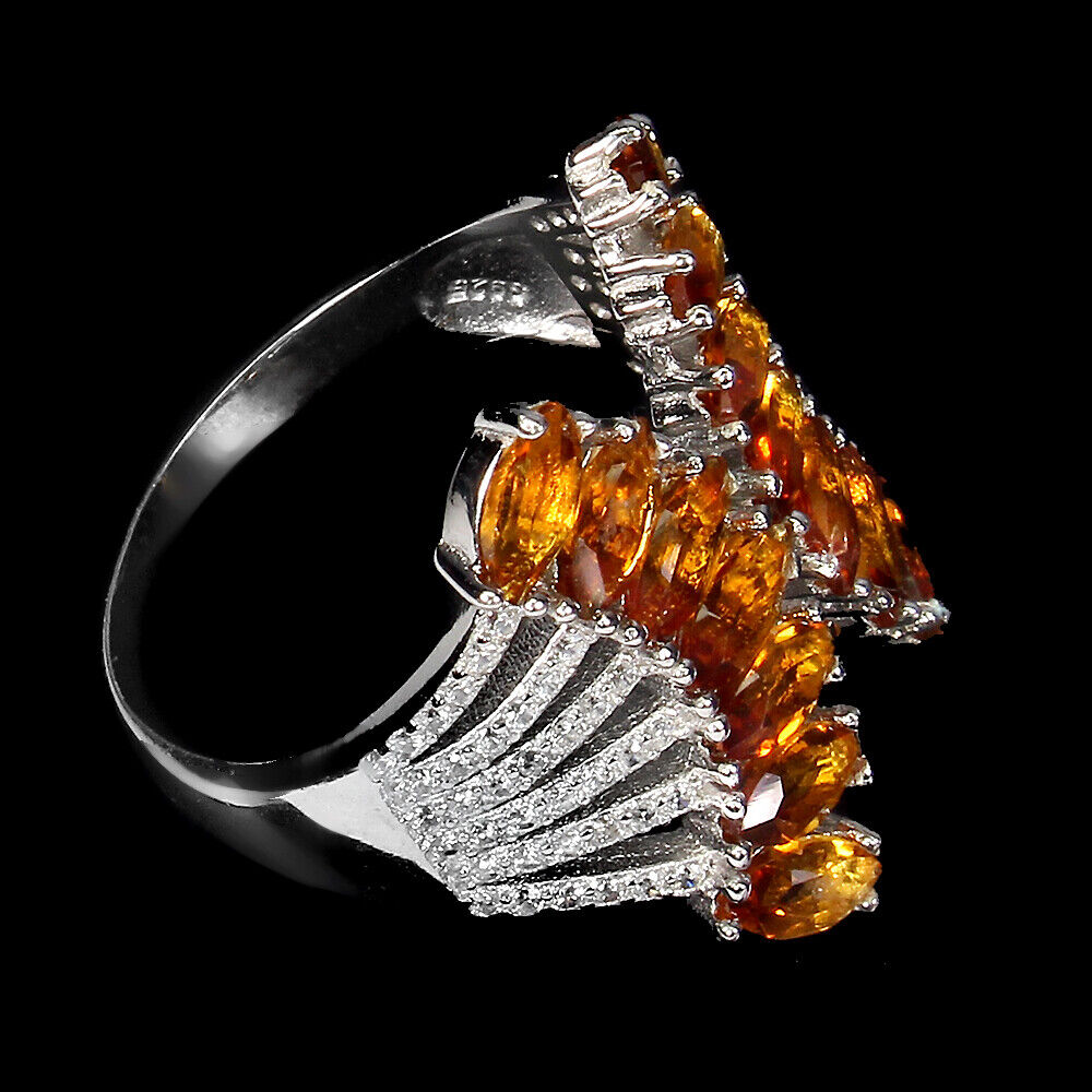 A 925 silver ring set with marquise cut citrines and white stones, ring size N. - Image 3 of 3