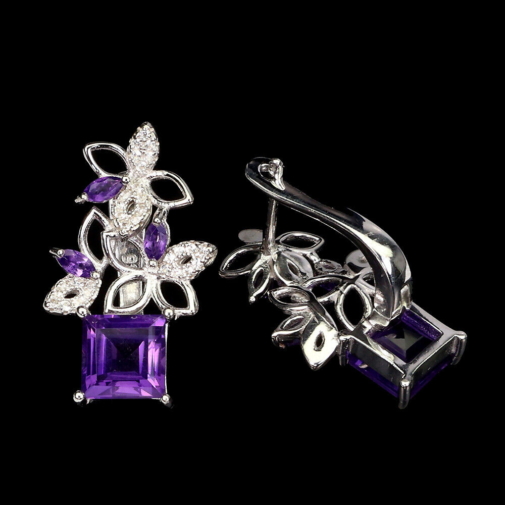 A pair of 925 silver earrings set with amethyst and white stones, L. 2.5cm. - Image 2 of 2