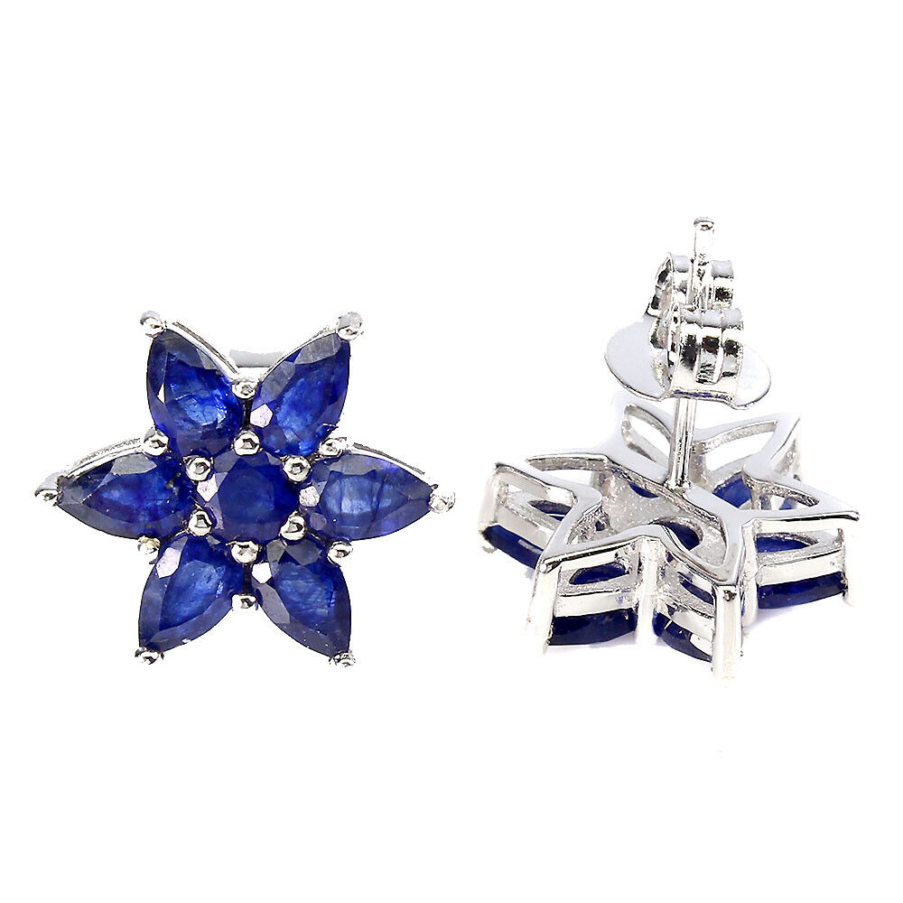 A matching pair of 925 silver cluster earrings set with pear and round cut sapphires, dia. 1.4c - Image 2 of 2