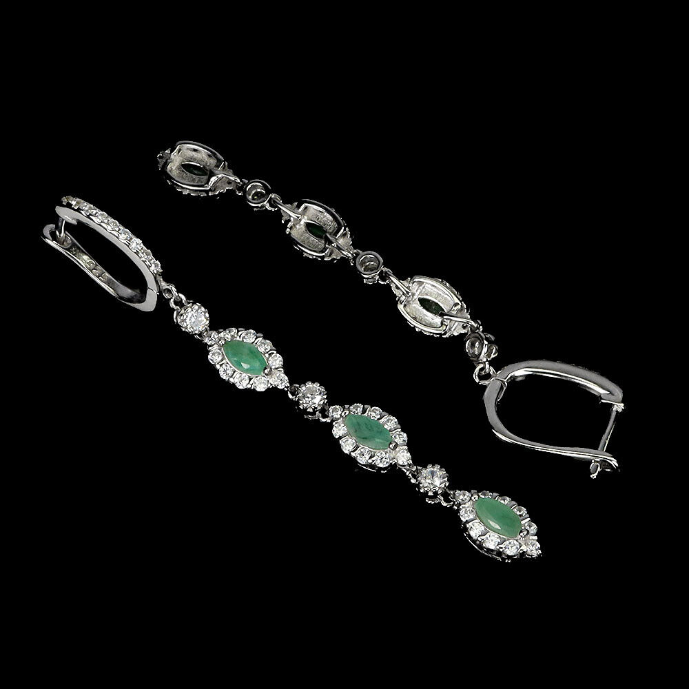 A pair of 925 silver drop earrings set with marquise cut emeralds and white stones, L. 6.2cm. - Image 2 of 2