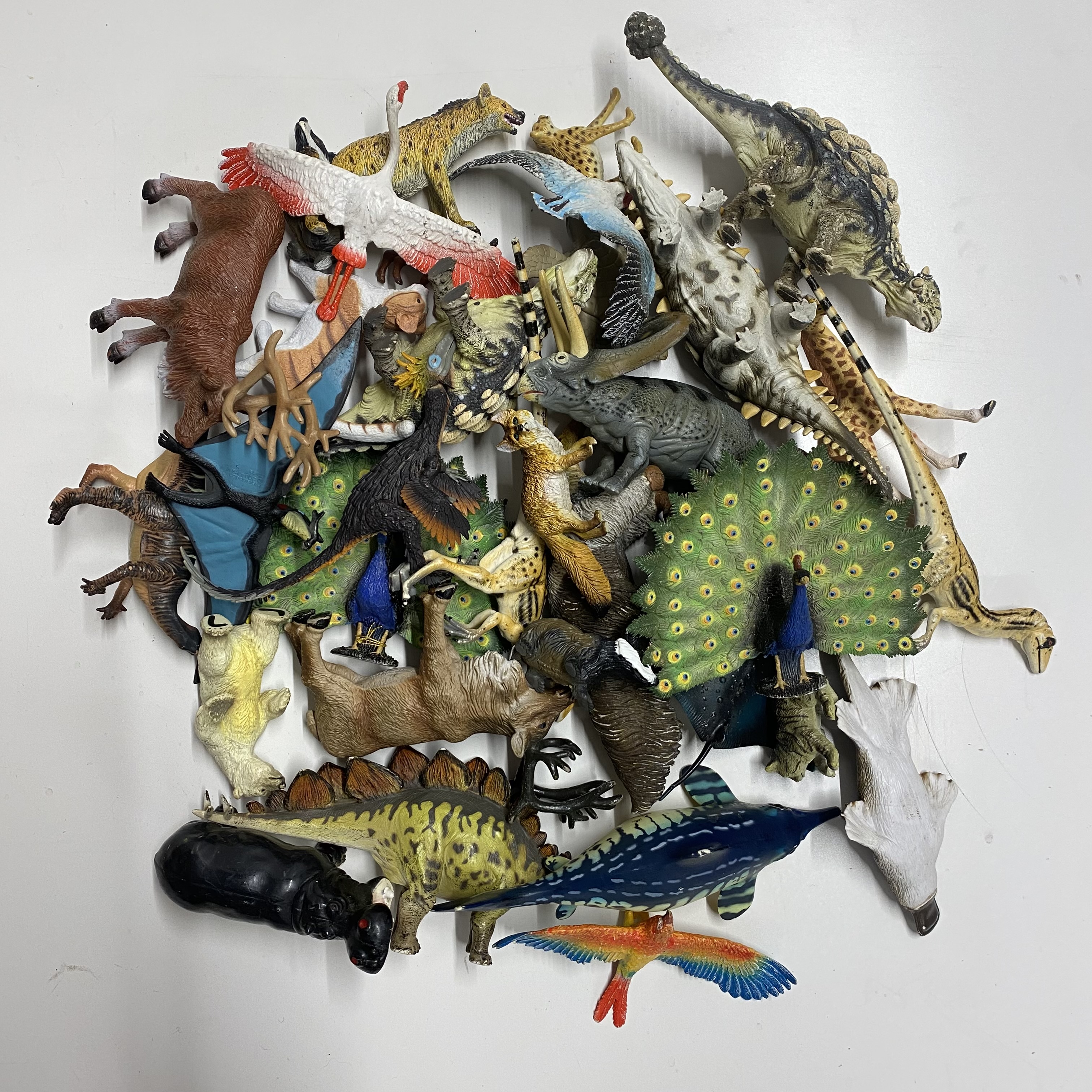 A collection of animals and dinosaurs.