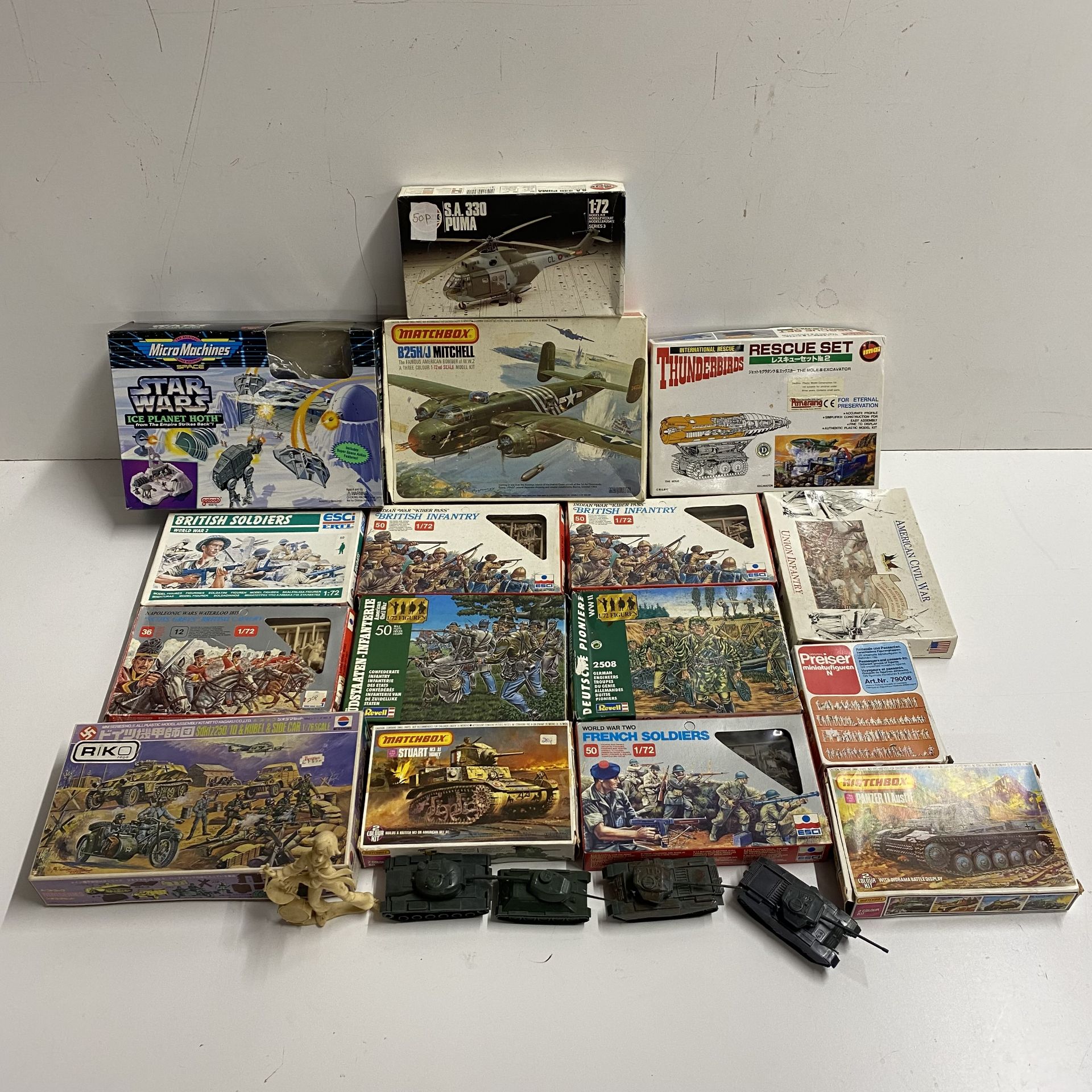 A quantity of boxed military model kits including Matchbox, Airfix and NITTO KAGAKU
